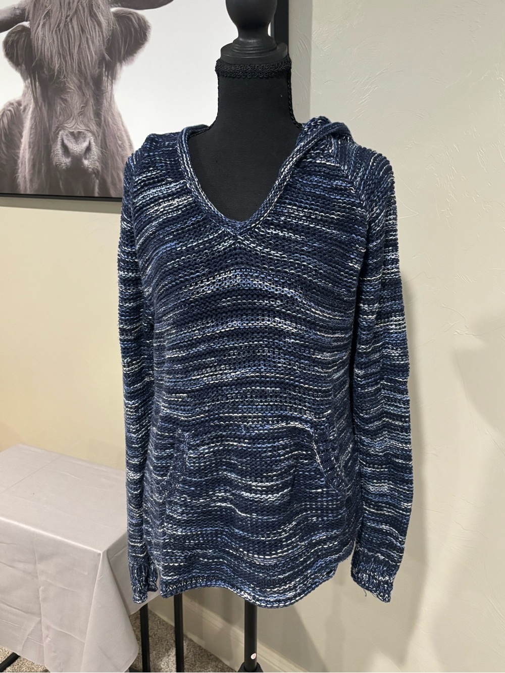 Women's Eddy Bauer Navy Marled Knit Hoodie Sweater
